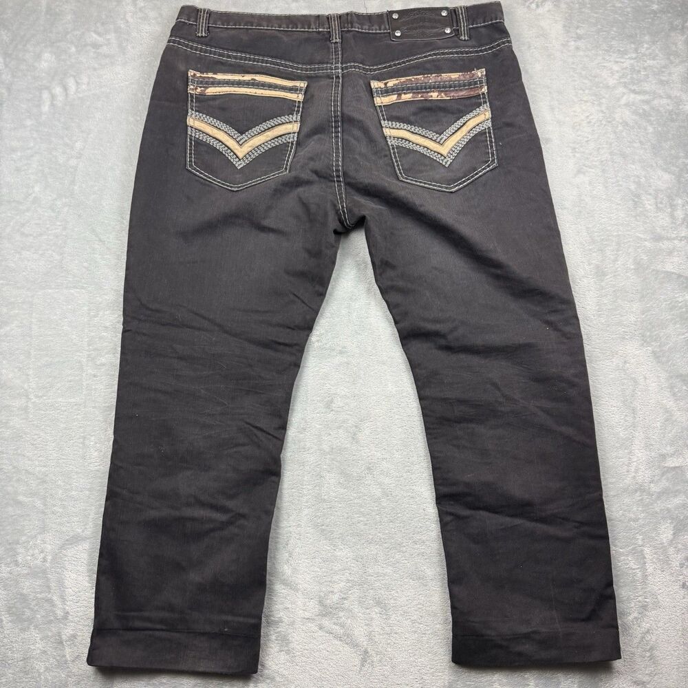 Montero Jeans Mens 40x30 Black Denim Straight Leg Embroidered Pocket Y2K